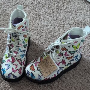 Skechers White Kids Boots with Colorful Butterflies
